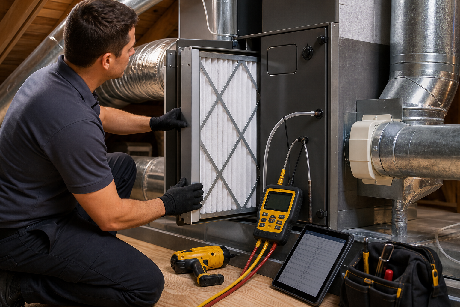 Filtration and ventilation upgrade with media filter cabinet and airflow verification