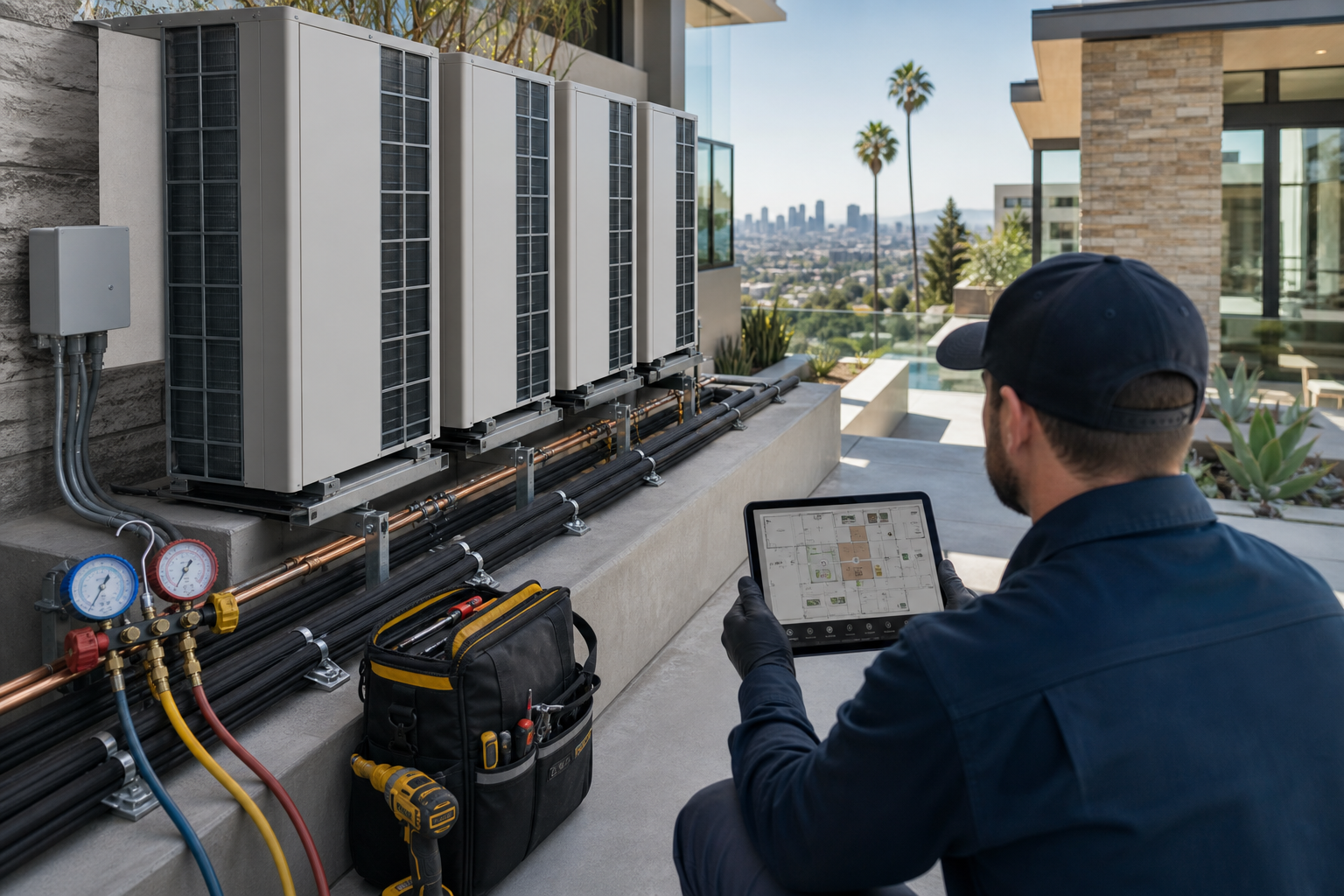 Premium multi-zone VRF system commissioning at a Los Angeles hillside home